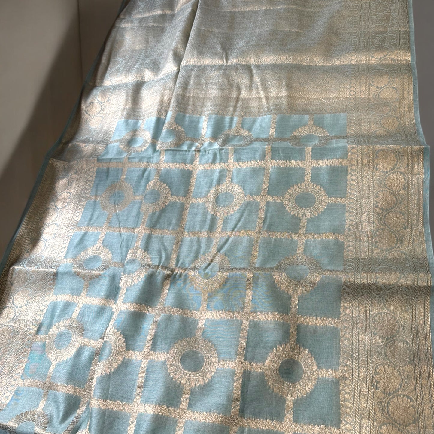 Powder blue Chanderi cotton silk