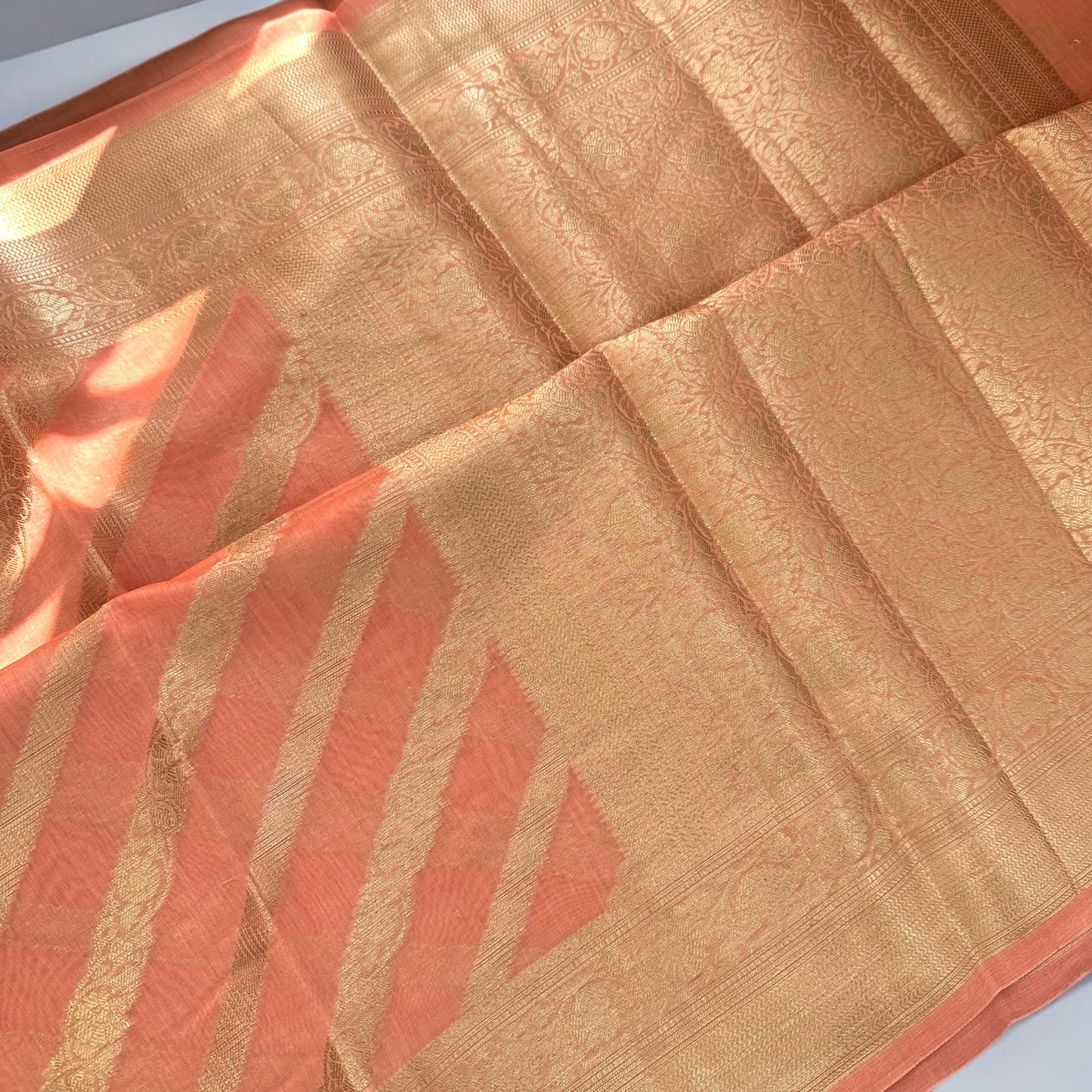 Peach Chanderi cotton silk