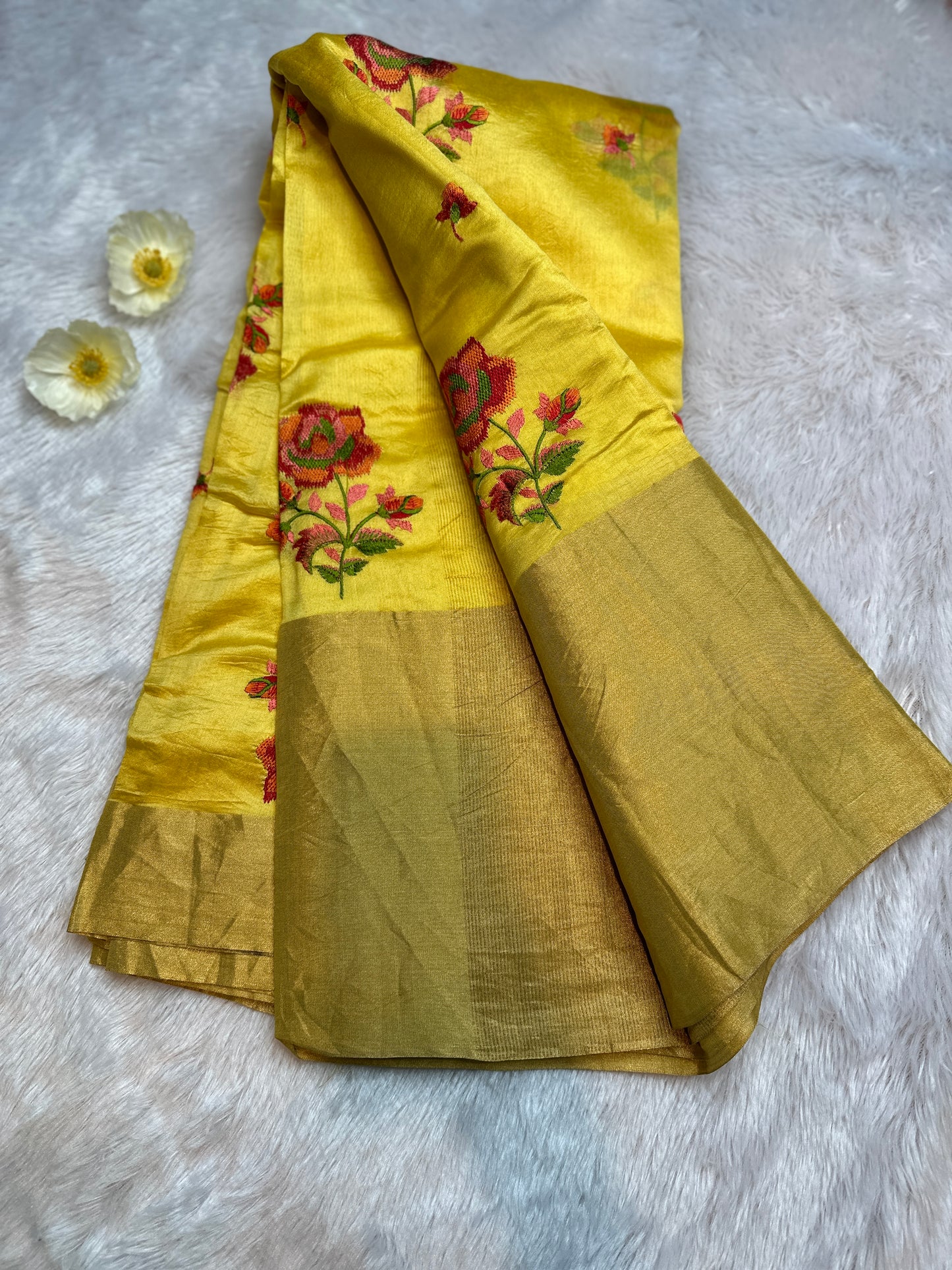 Mustard mustard yellow chiniya silk saree