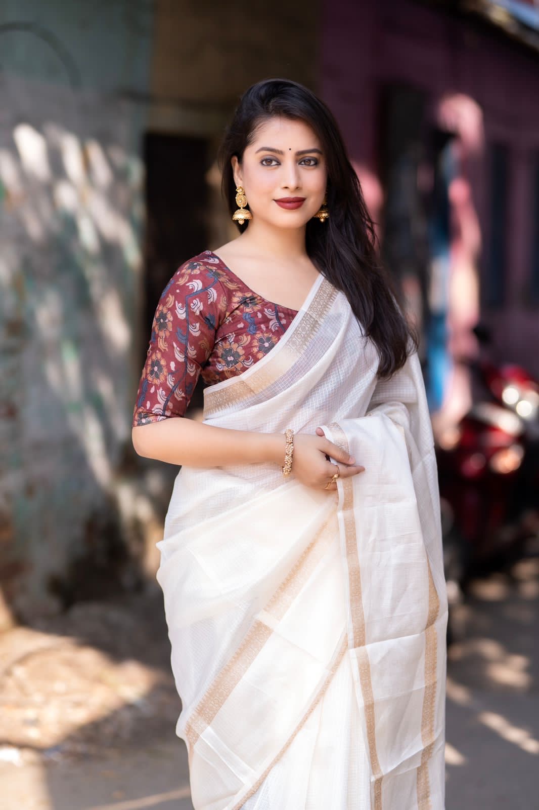 Off white Kota X kalamkari saree