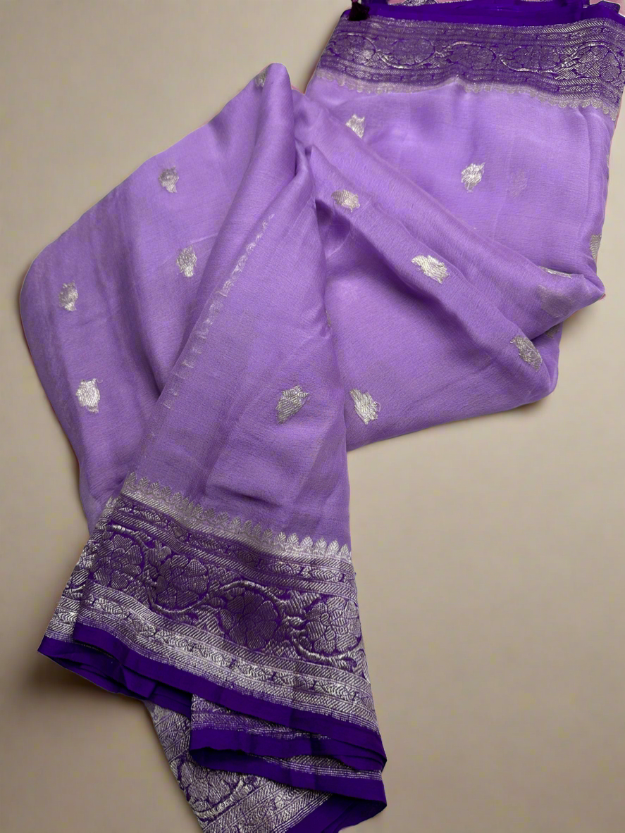 Lavender - purple pure khaddi chiffon saree