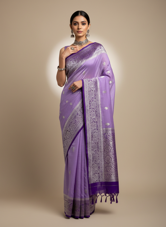 Lavender - purple pure khaddi chiffon saree