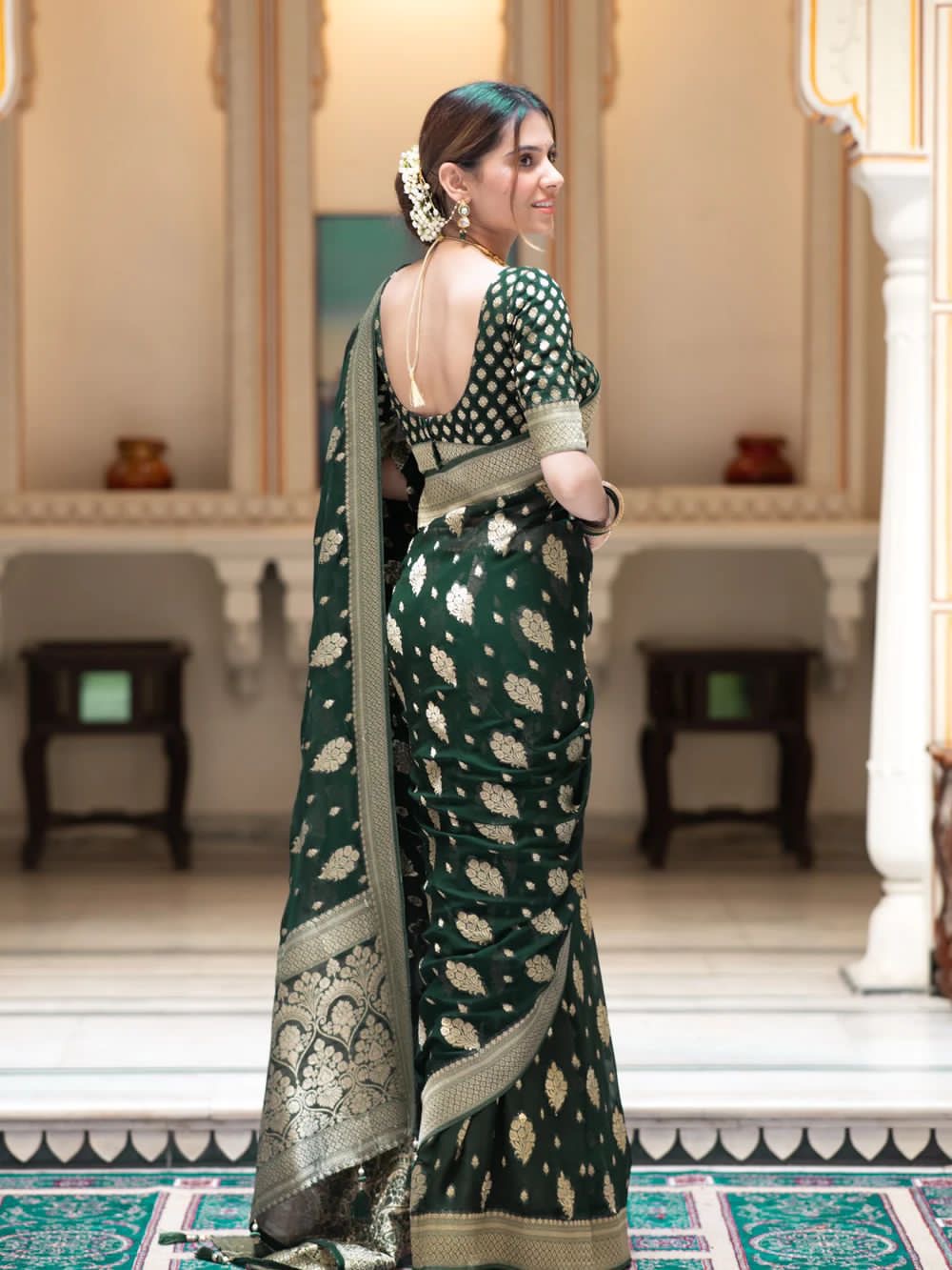 GREEN SOFT KHADDI GEORGETTE SAREE