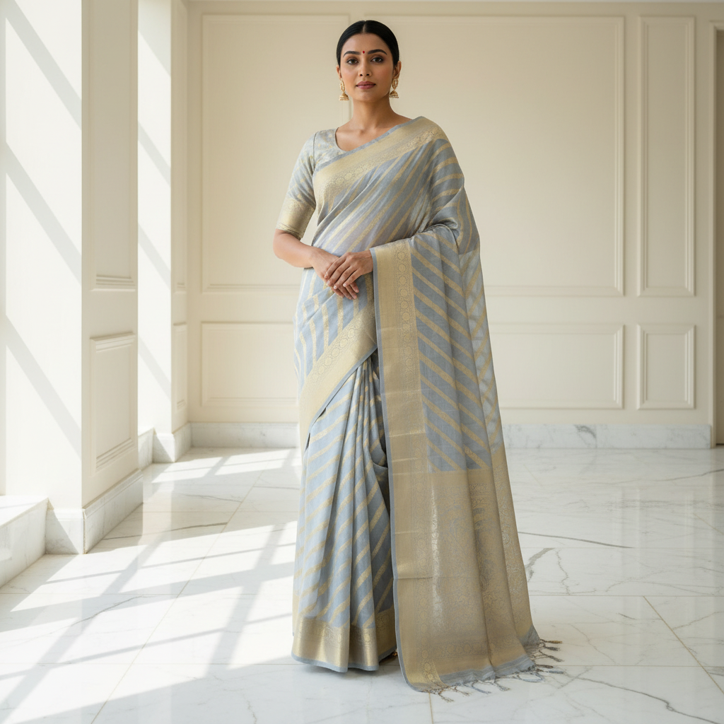 Powder blue Chanderi cotton silk