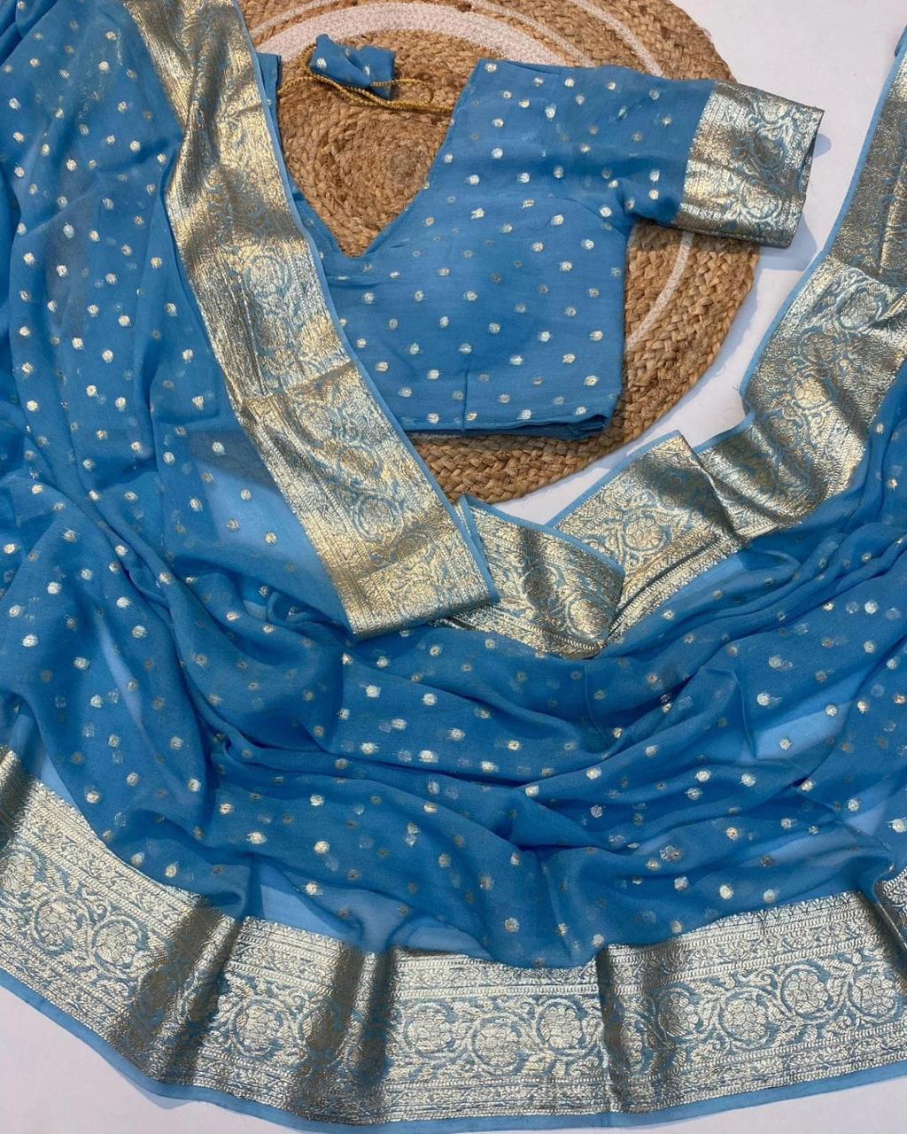 French blue viscouse Georgette saree