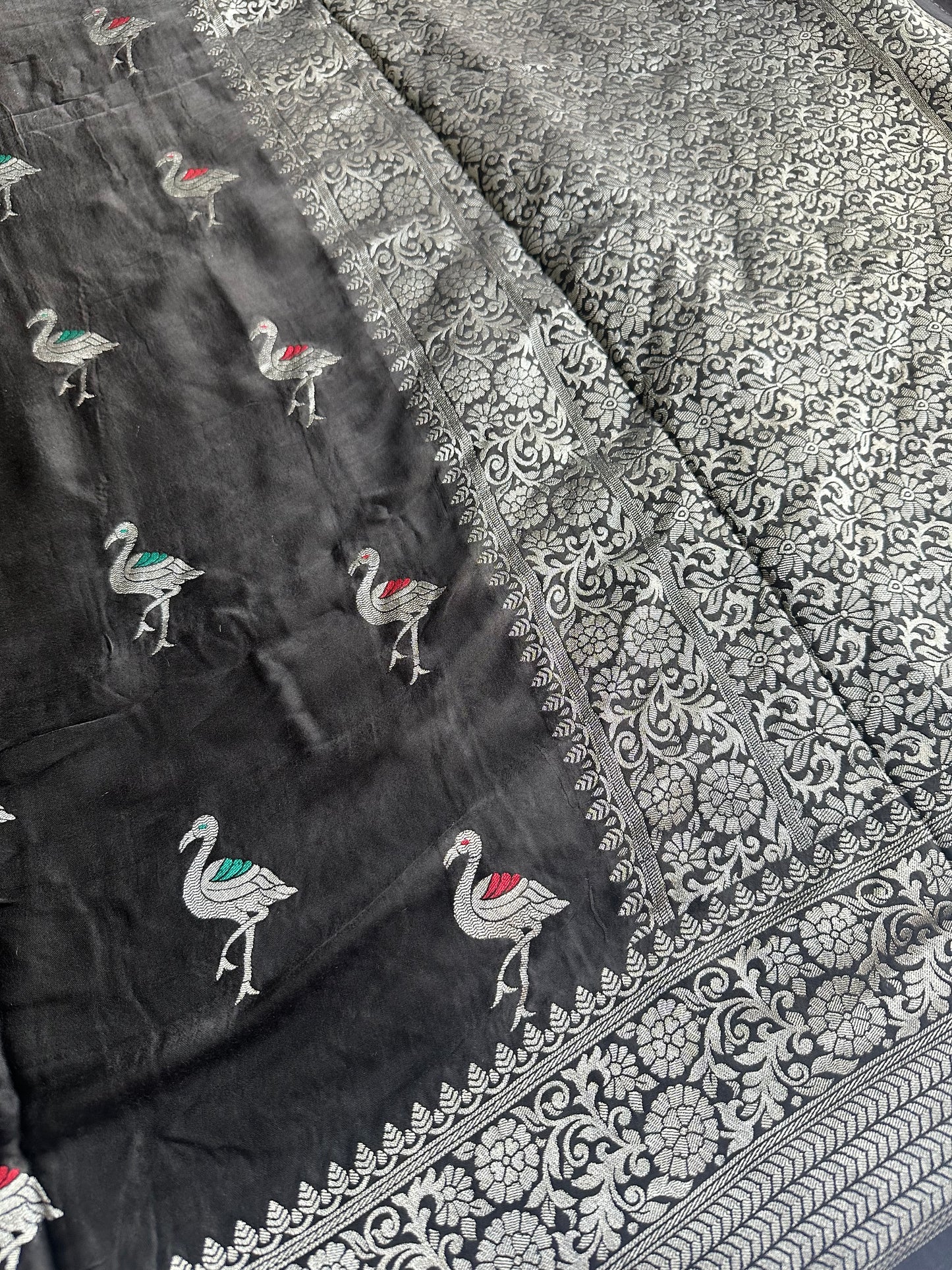 Black mashru satin silk saree