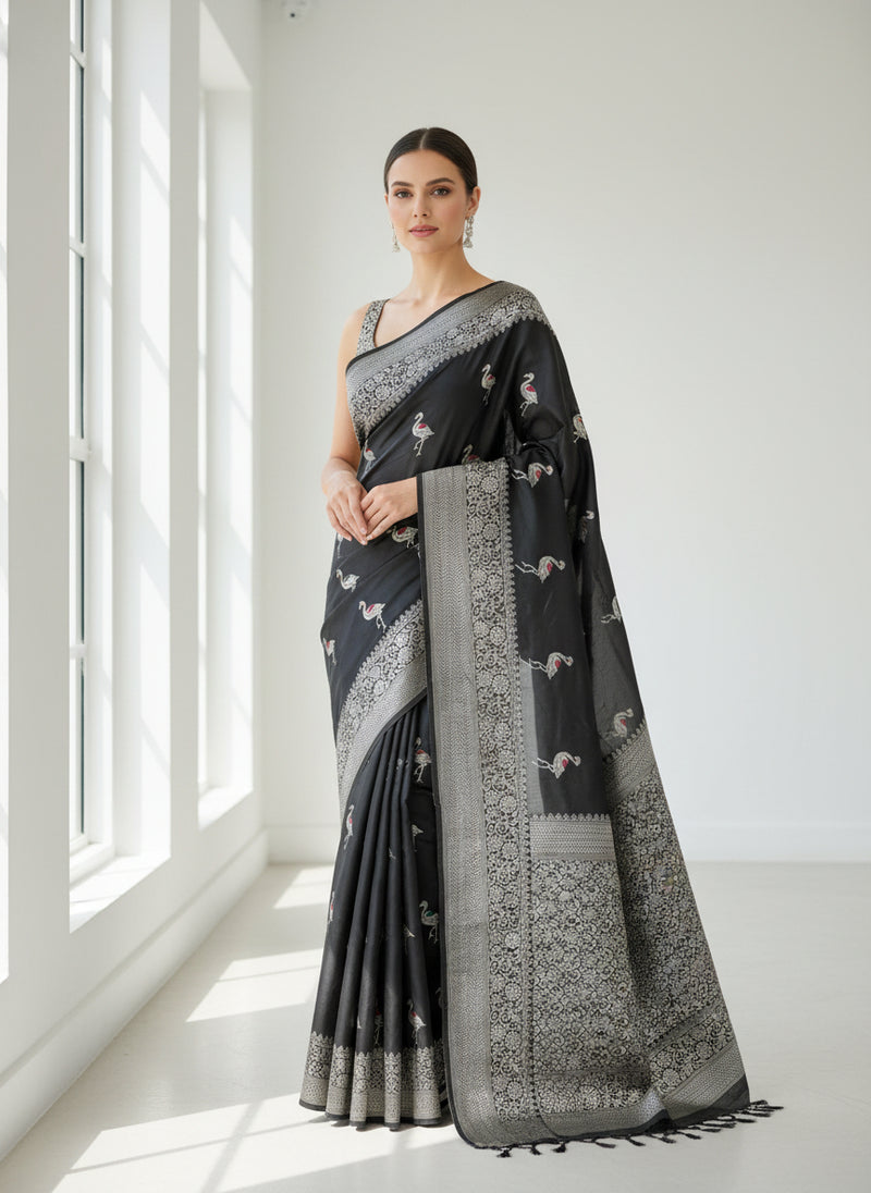Black mashru satin silk saree