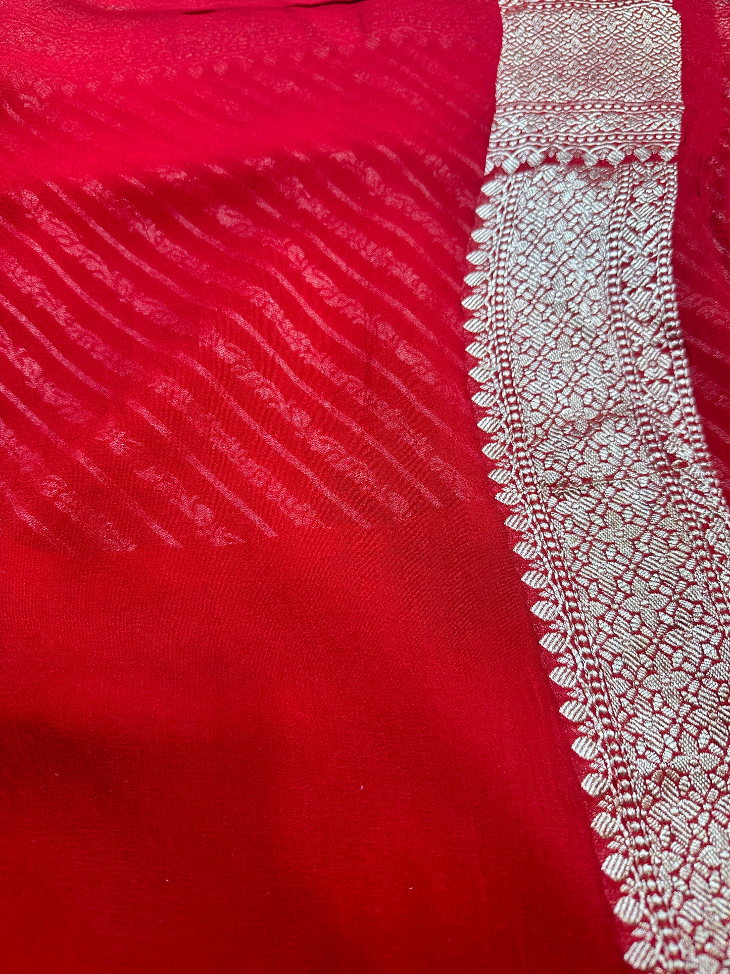 Red stripes pure Georgette saree