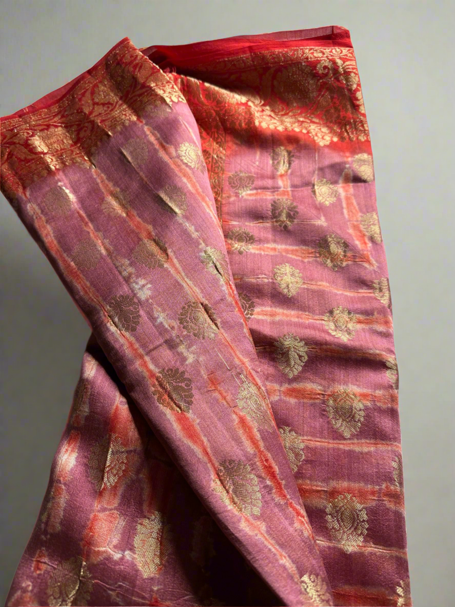 Tie dye pure chiniya silk saree