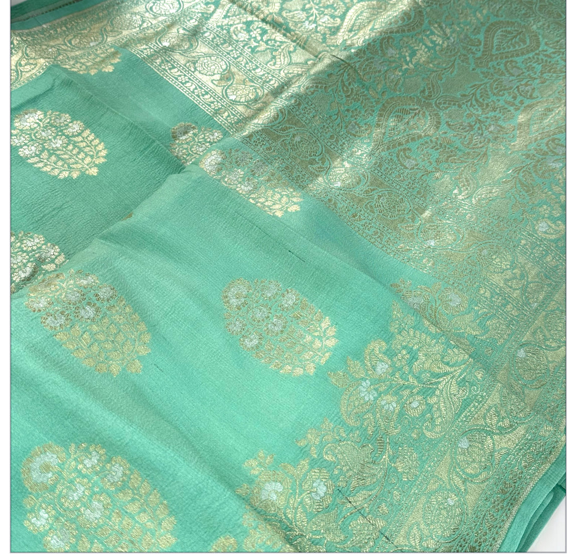 Teal green pure tussar silk saree