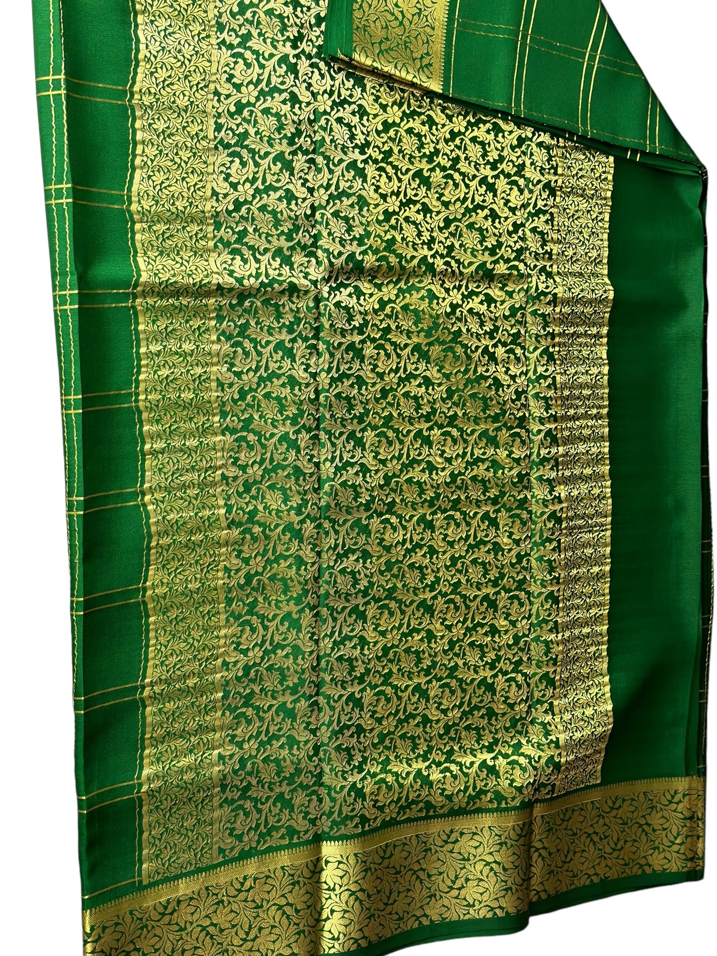 Bottle green 3" TWIN CHECKS PURE CREPE SAREE