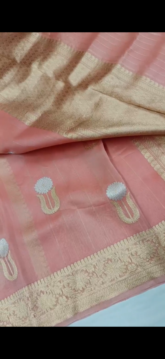 Peach rekha ji Pure organza silk saree