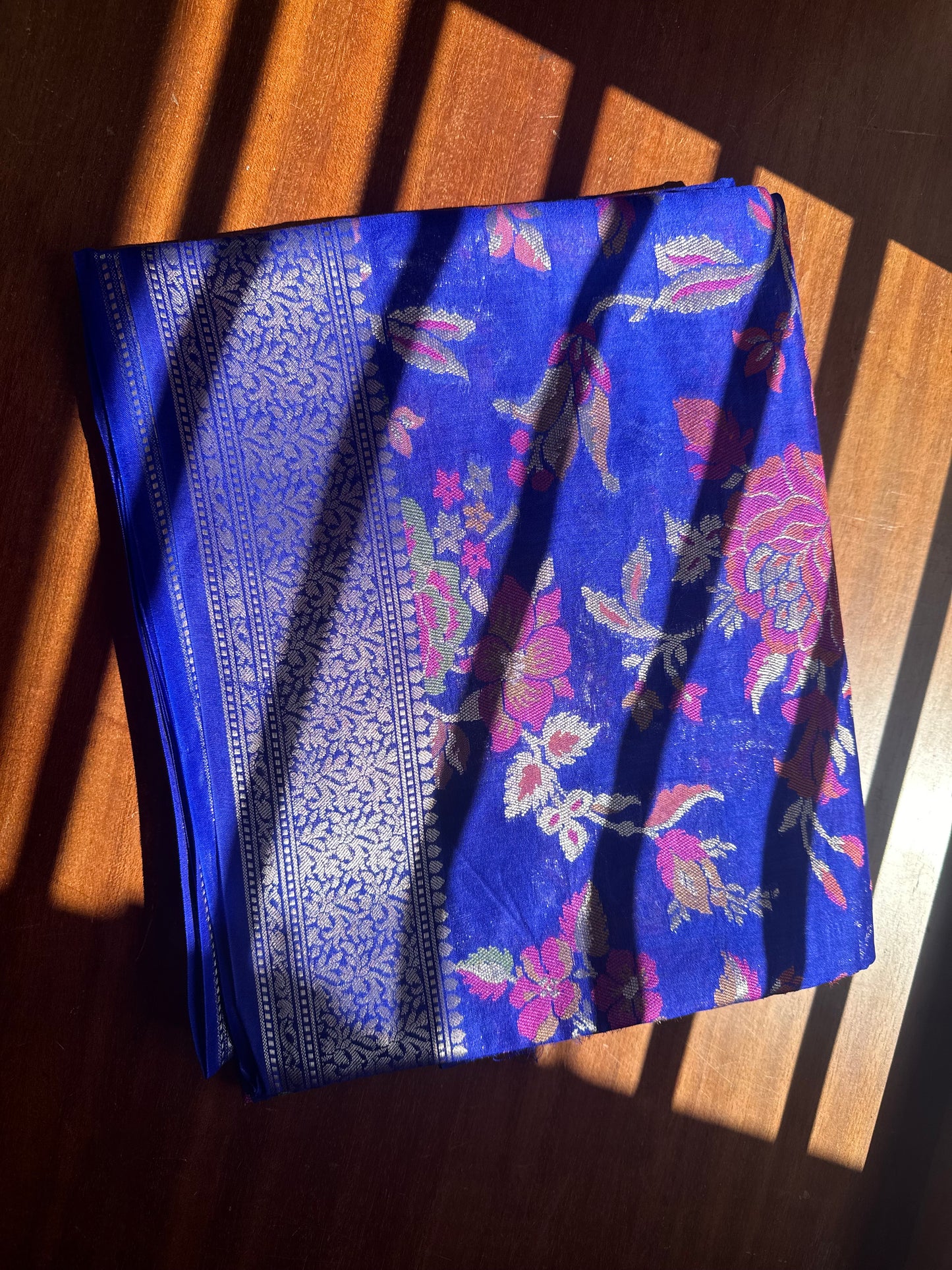 Blue pure chiniya silk saree