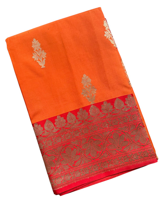 Orange-pink pure Banarasi silk saree