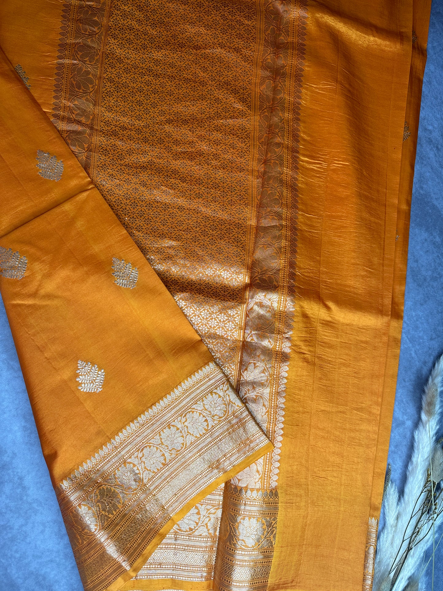 Mustard yellow mashru silk saree