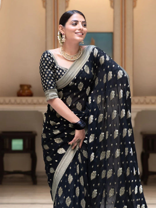 BLACK SOFT KHADDI GEORGETTE SAREE