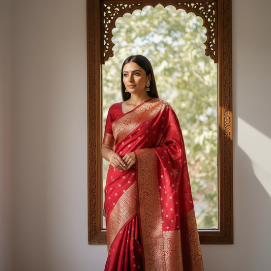 Red netra crepe saree