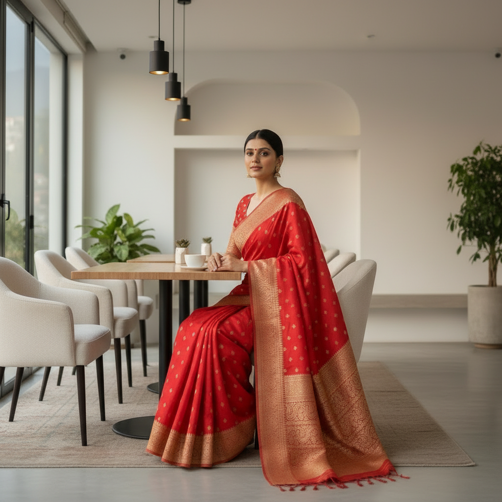 Red netra crepe saree