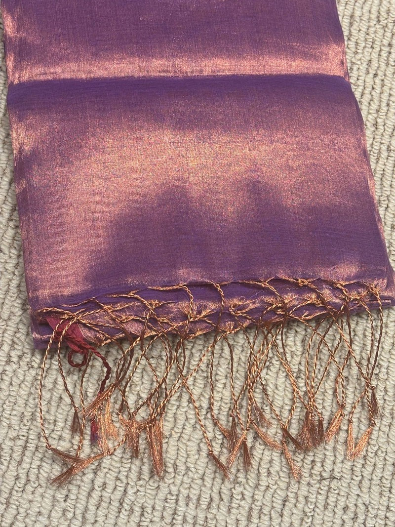 violet-lavender pure cotton tissue saree