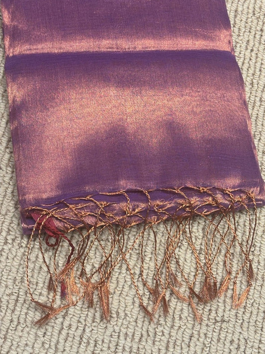 violet-lavender pure cotton tissue saree