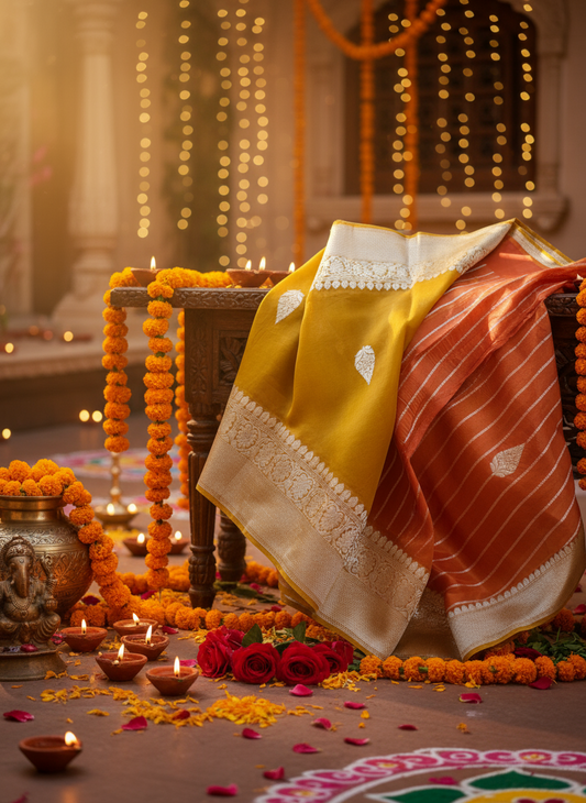 Golden mustard Pure organza silk saree