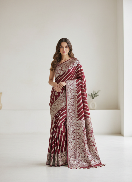 Deep red Georgette stripes saree
