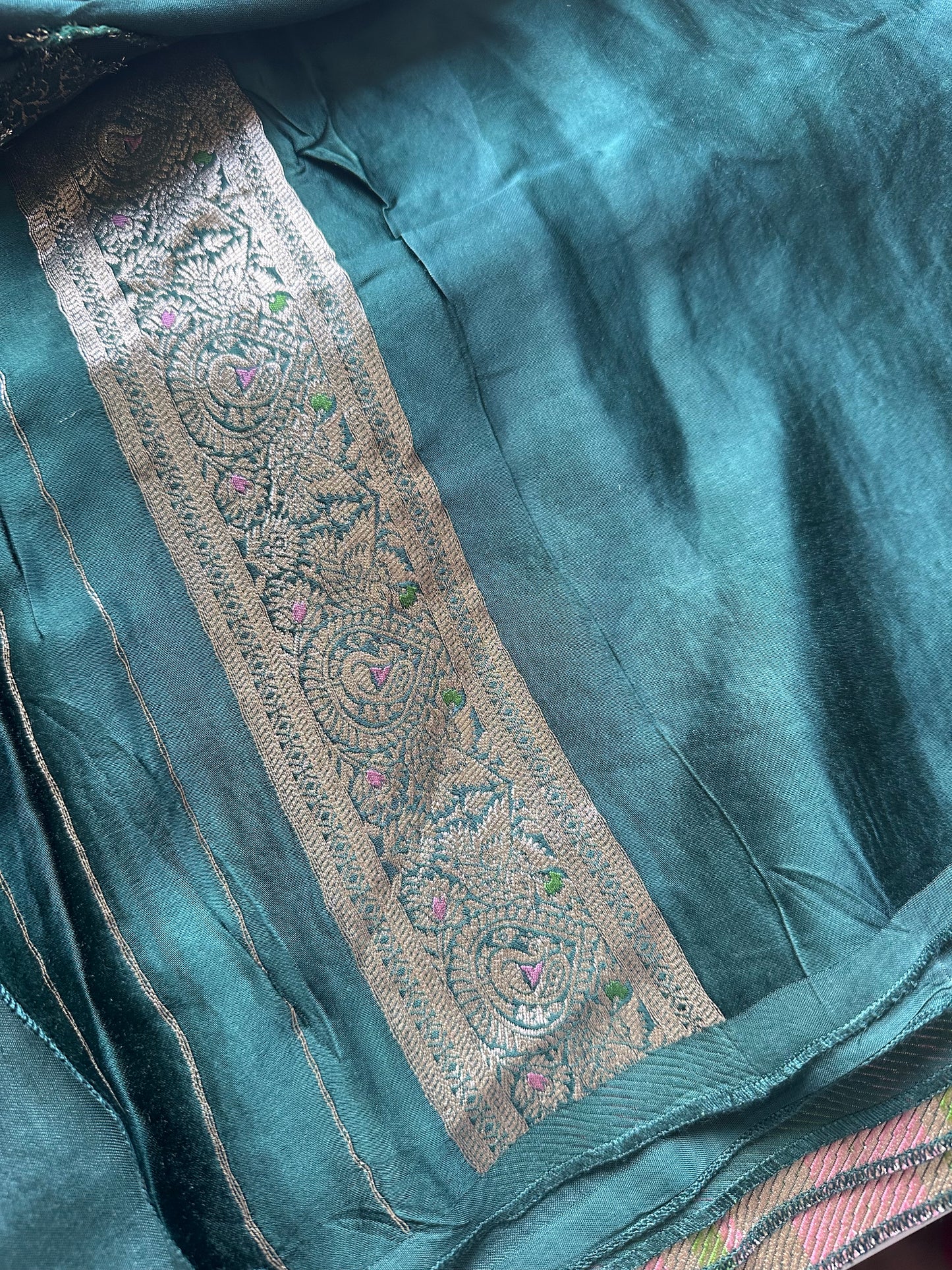 Bottle green mashru satin silk saree