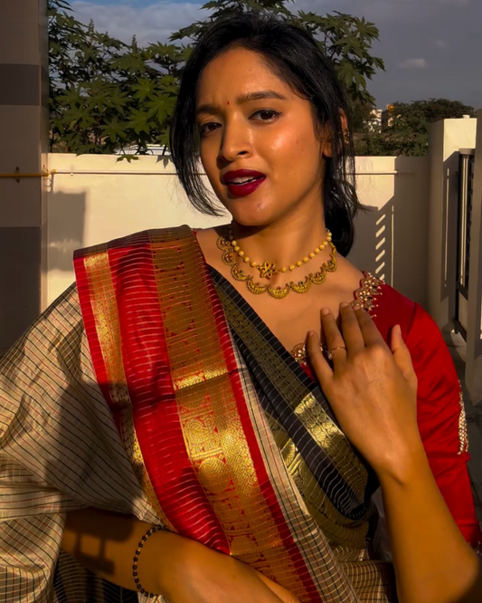 Grey with contrast border semi silk saree