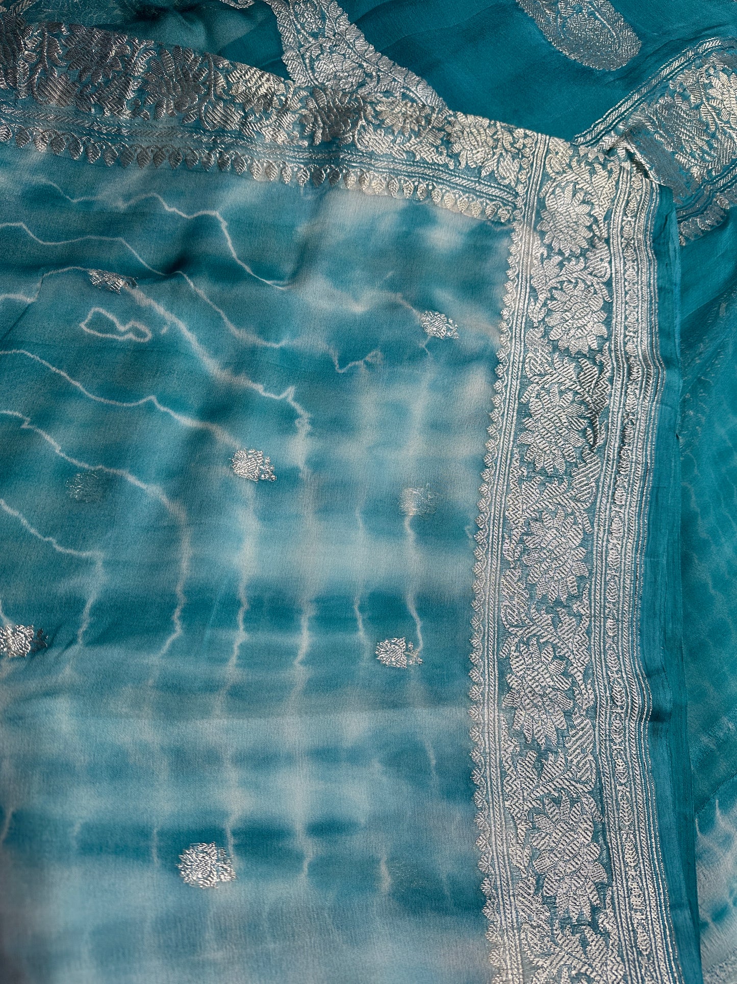 LIGHT BLUE SHADED CHIFFON GEORGETTE WITH SILVER ZARI