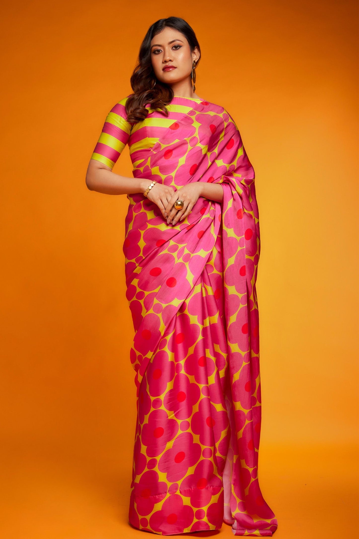 floral printed soft satin saree