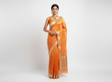 Orange pure tissue organza saree