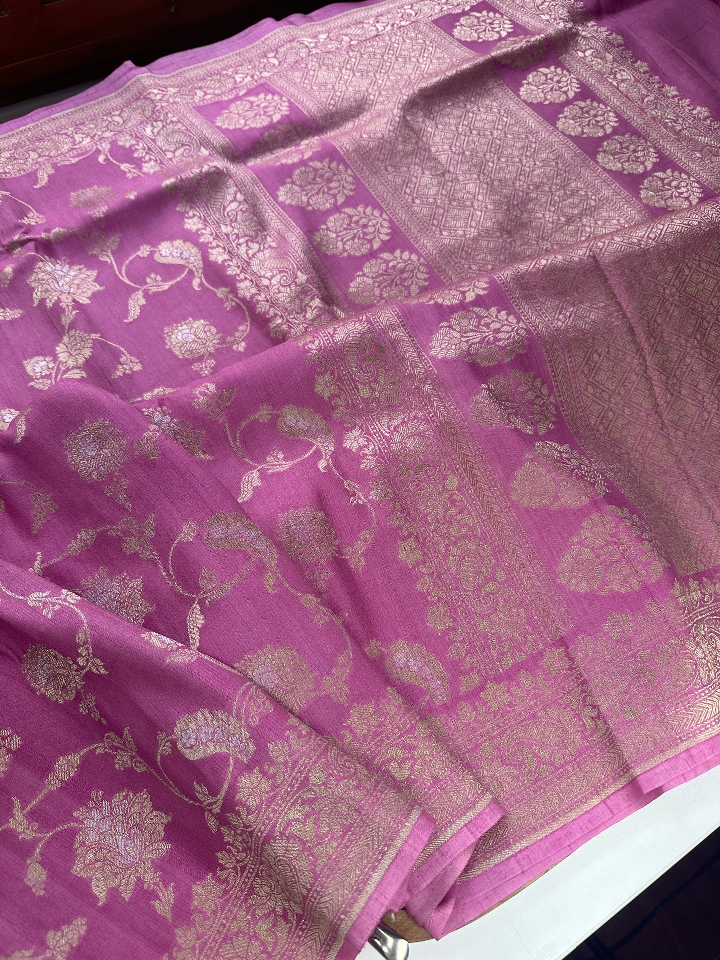 Pink pure tussar silk saree