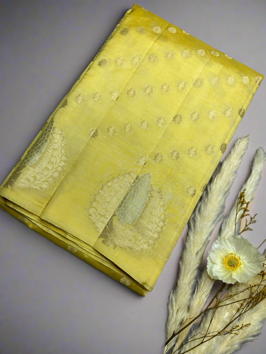 Yellow Raw mango pure silk saree