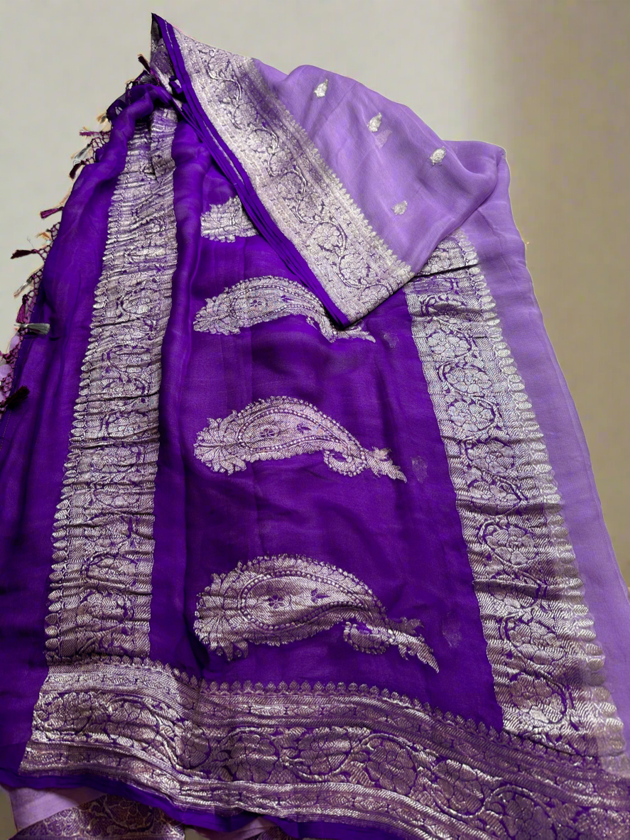 Lavender - purple pure khaddi chiffon saree