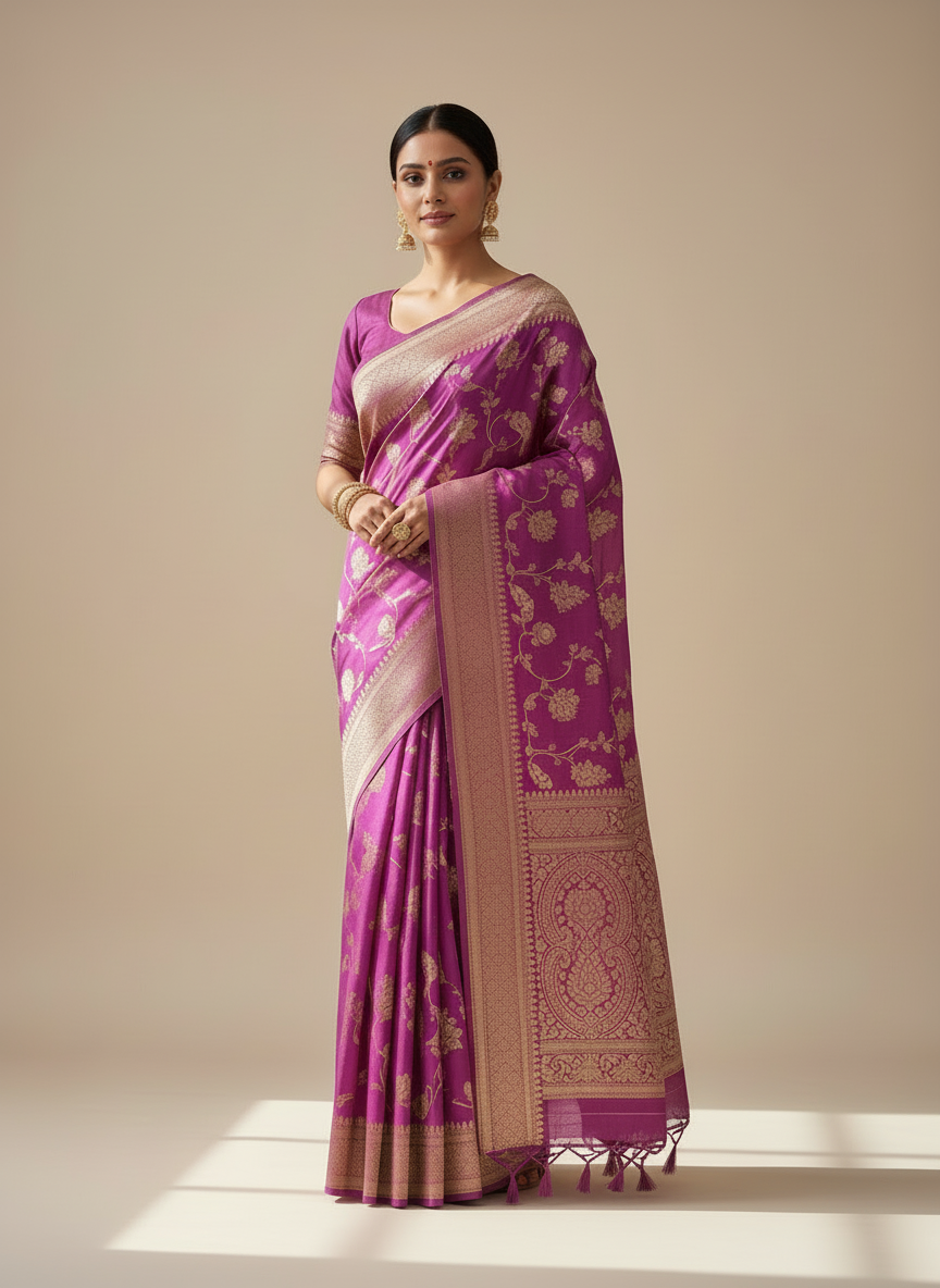 Pink pure tussar silk saree
