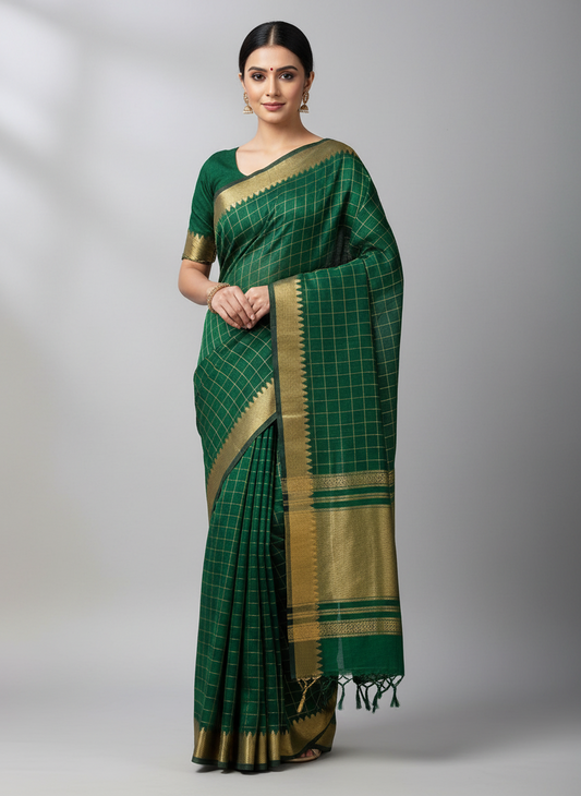 Bottle green saree
