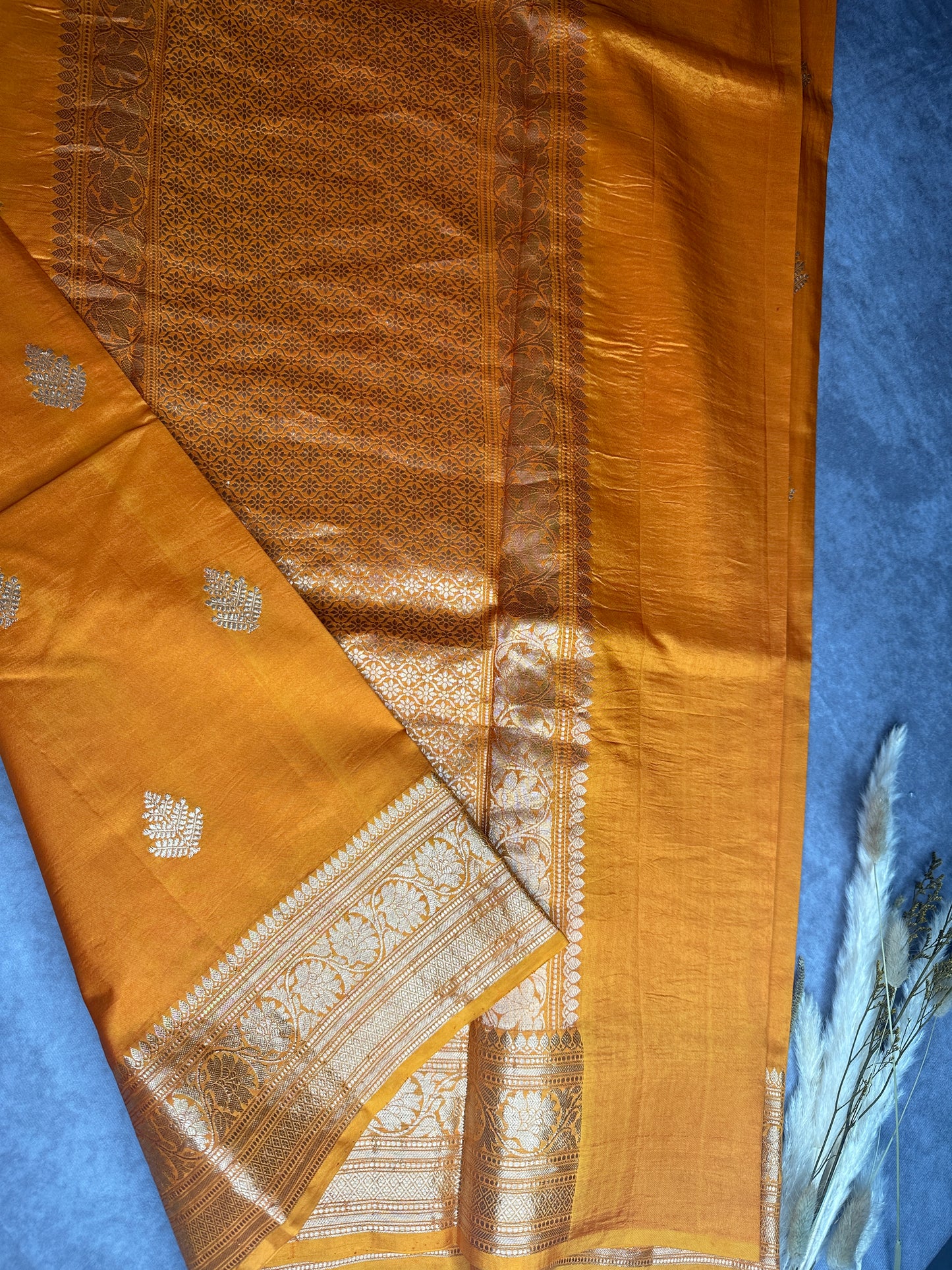 Mustard yellow mashru silk saree