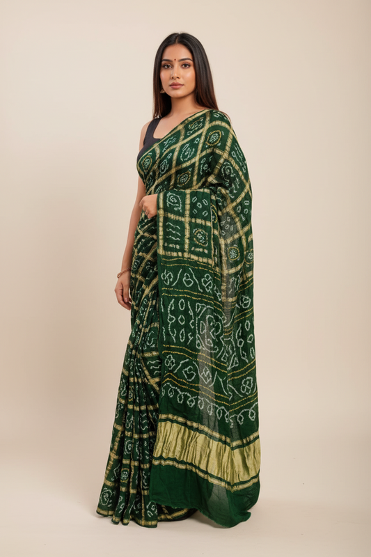 GREEN PURE GAJJI GHARCHOLA SAREE
