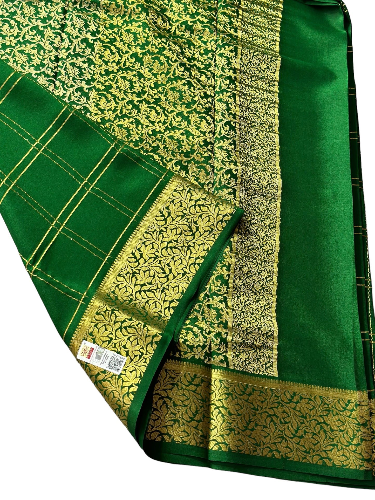 Bottle green 3" TWIN CHECKS PURE CREPE SAREE