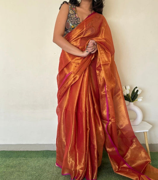 Orange pure cotton tissue saree