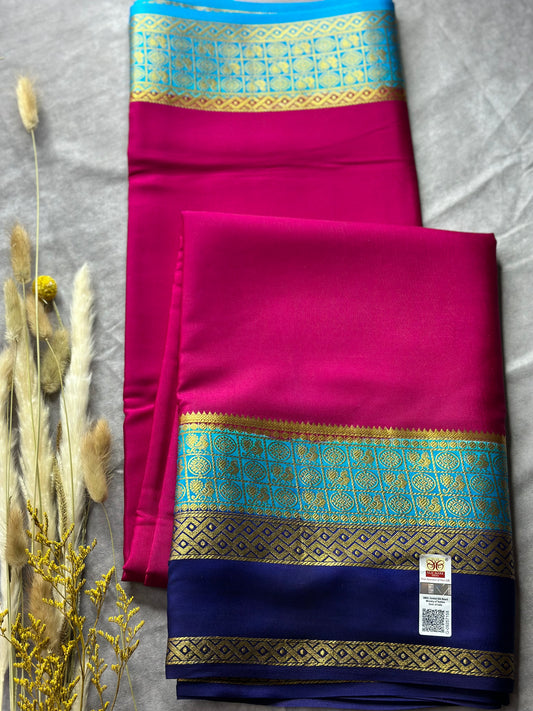 Rani pink-blue Sarika 3D skirt pure crepe silk saree