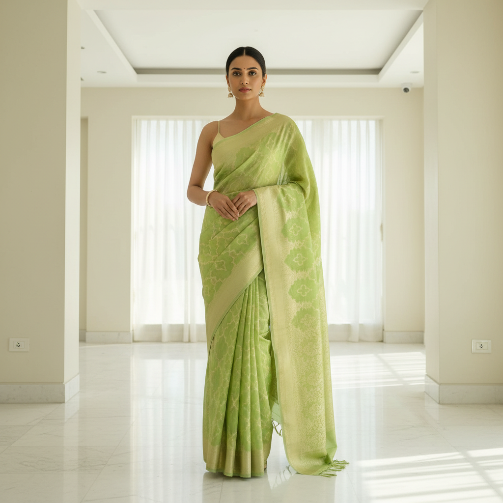Green Chanderi cotton silk