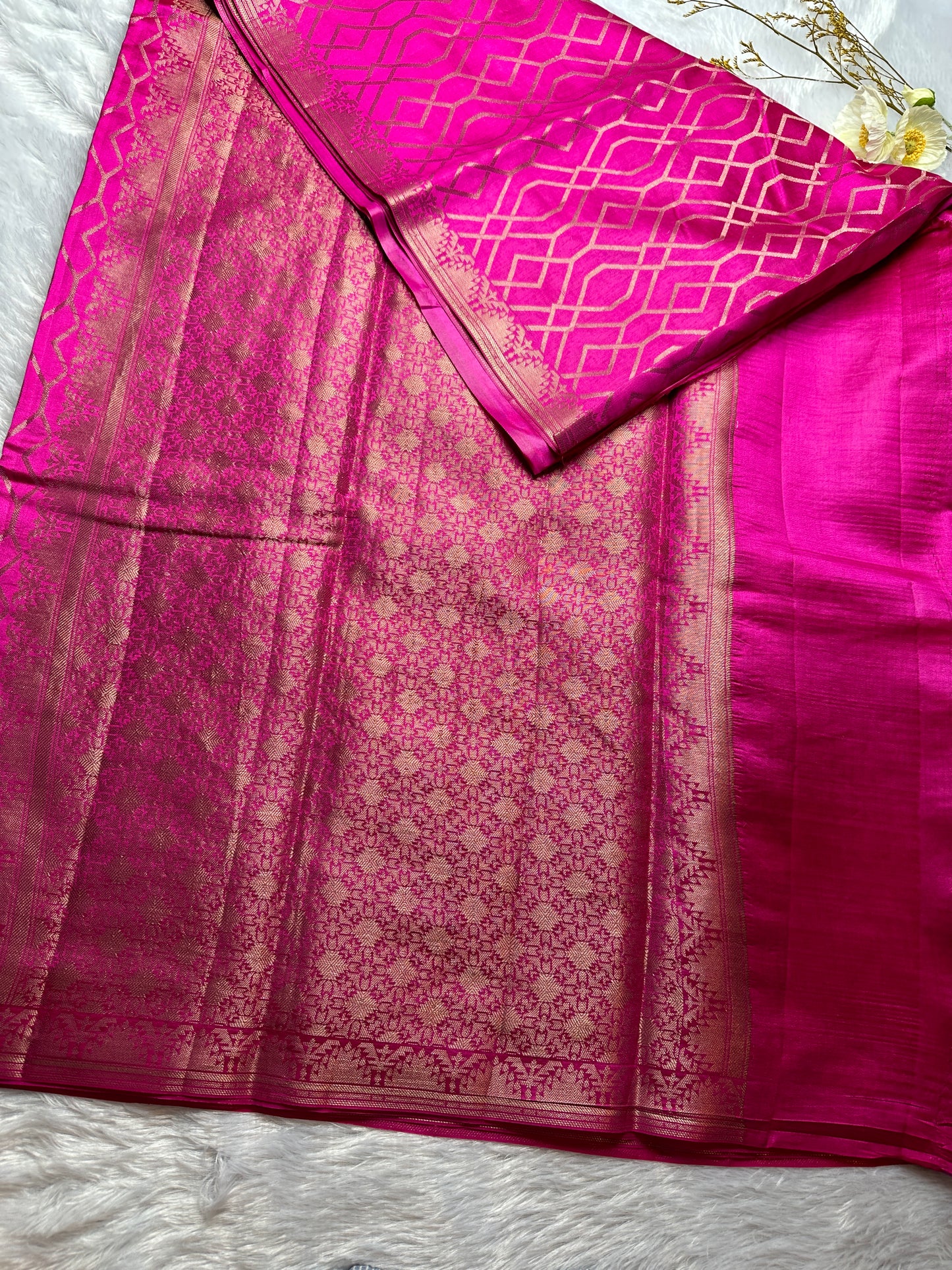 Rani pink chiniya silk saree