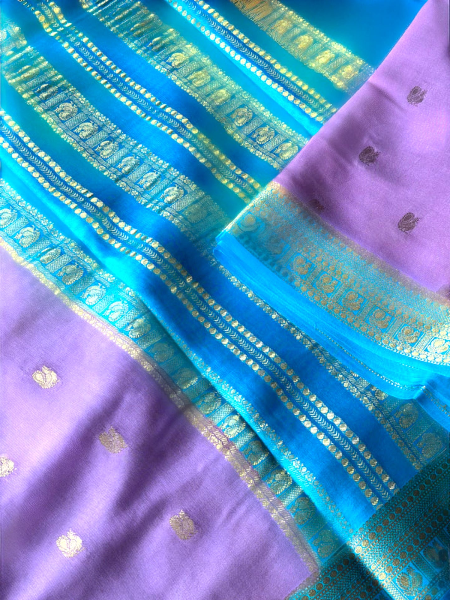 Pink- teal green pure crepe butta swan silk saree