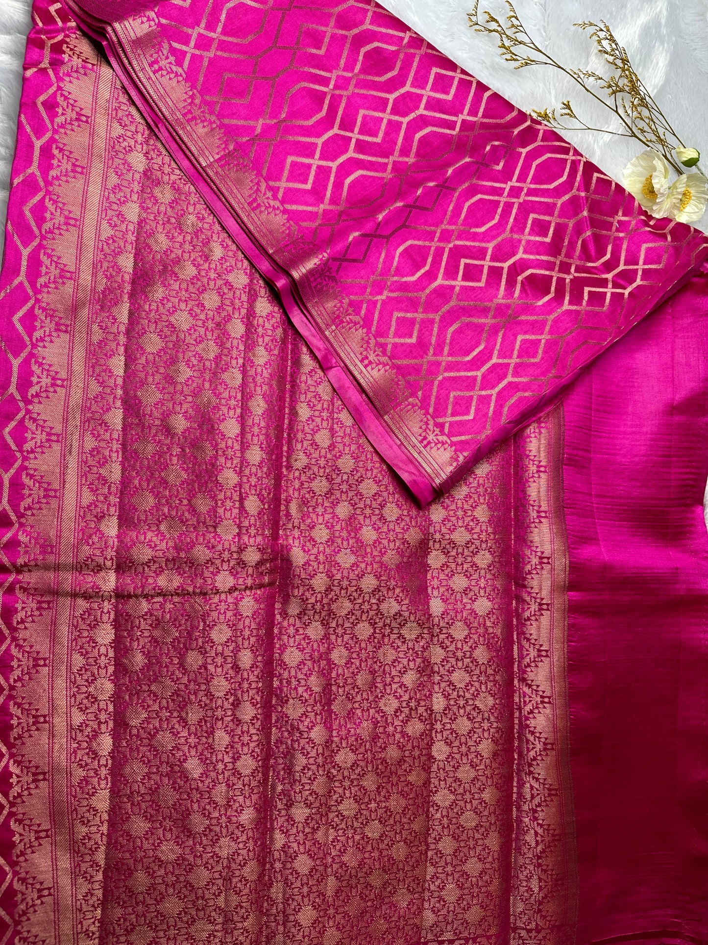 Rani pink chiniya silk saree