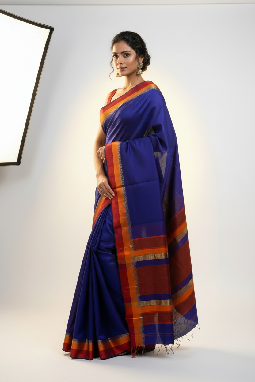Navy Blue handloom silk saree