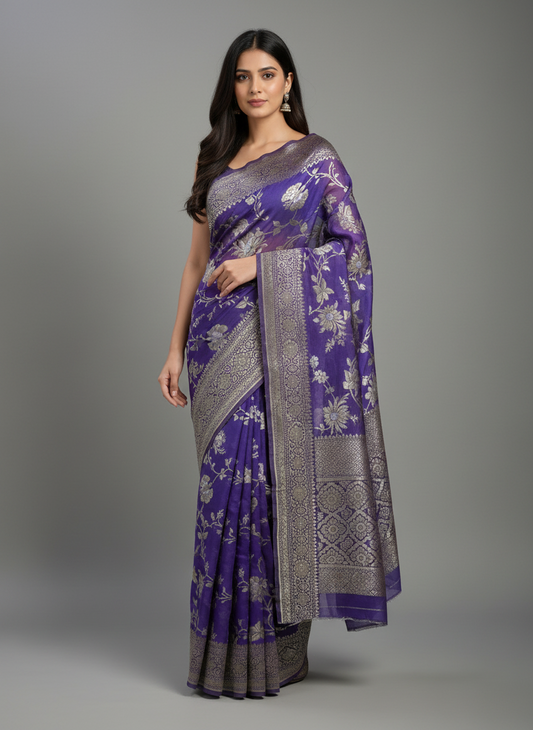 Lavender pure Georgette saree