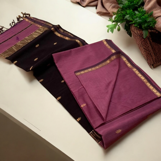 Pink- black Star handloom silk saree