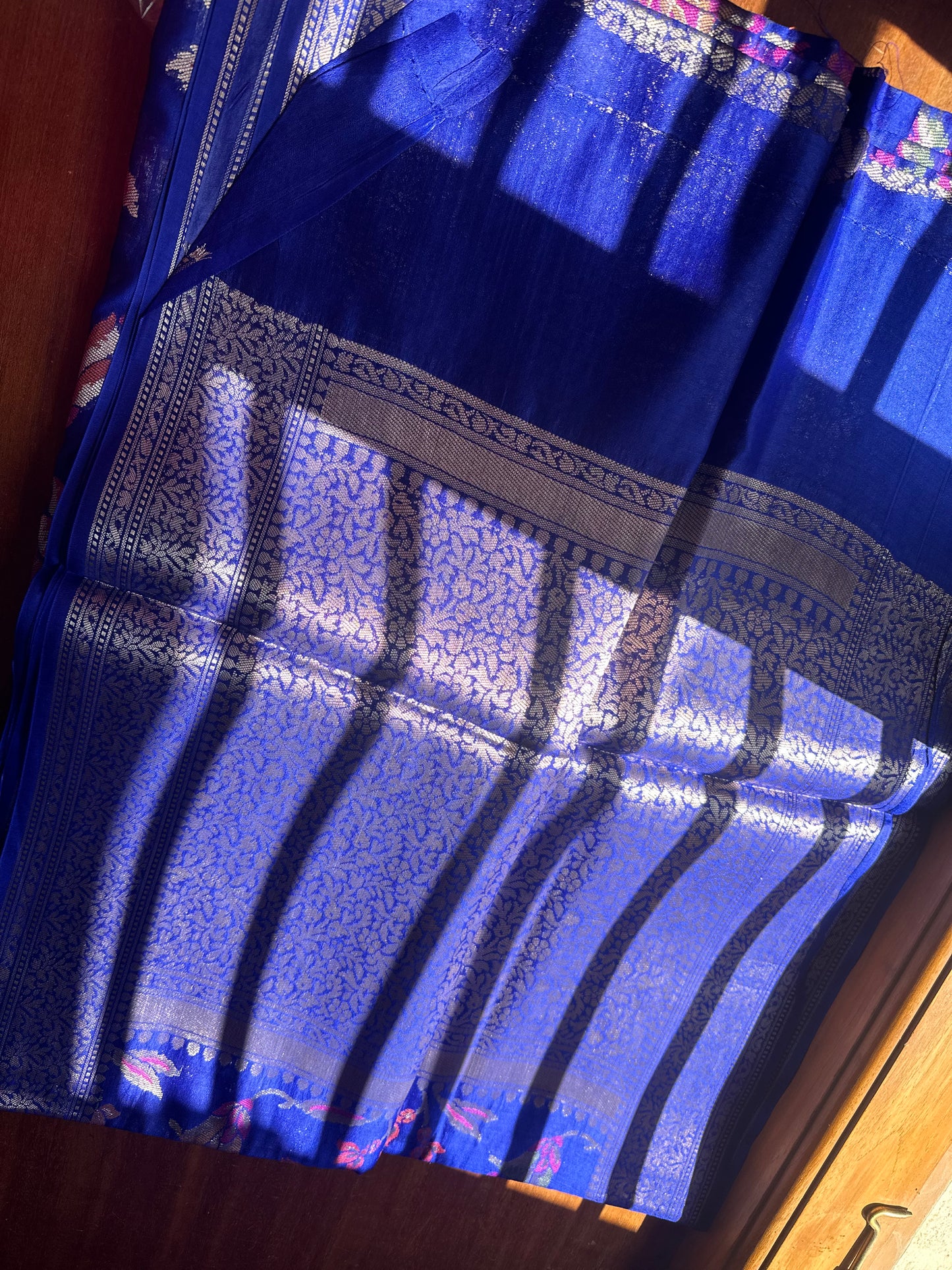 Blue pure chiniya silk saree