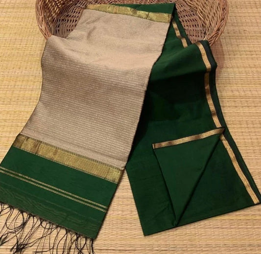 Bottle green handloom silk saree